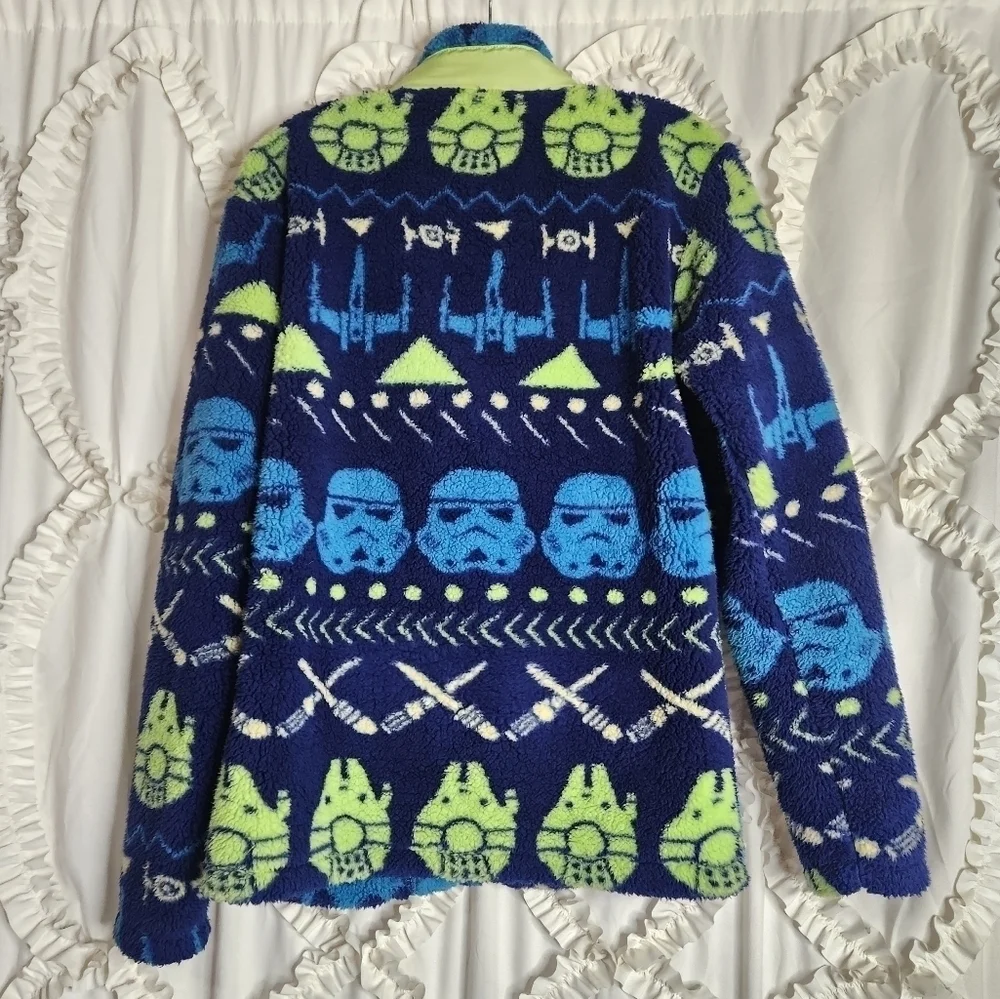 Disney Star Wars Fleece Full Zip Jacket Blue Green Men's Size XS